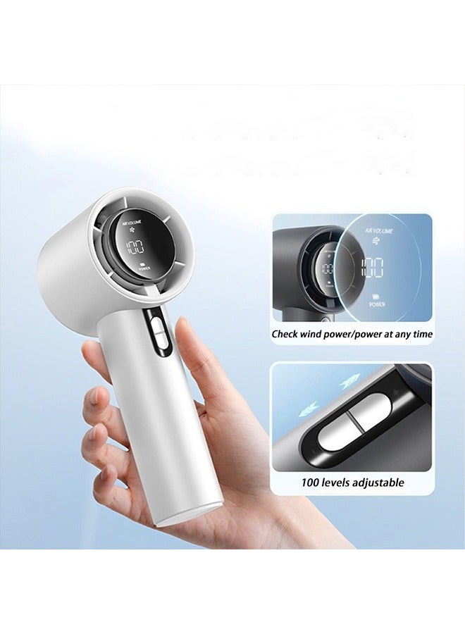 URINGO Mini Portable Handheld Fan, Portable Handheld Turbo Fan, 100 Wind Speeds, Rechargeable, High-Speed Silent Mini Fan, Digital Display, Personal Fan, Suitable for Travel, Camping, Makeup, Children's Cooling, White - Image 1