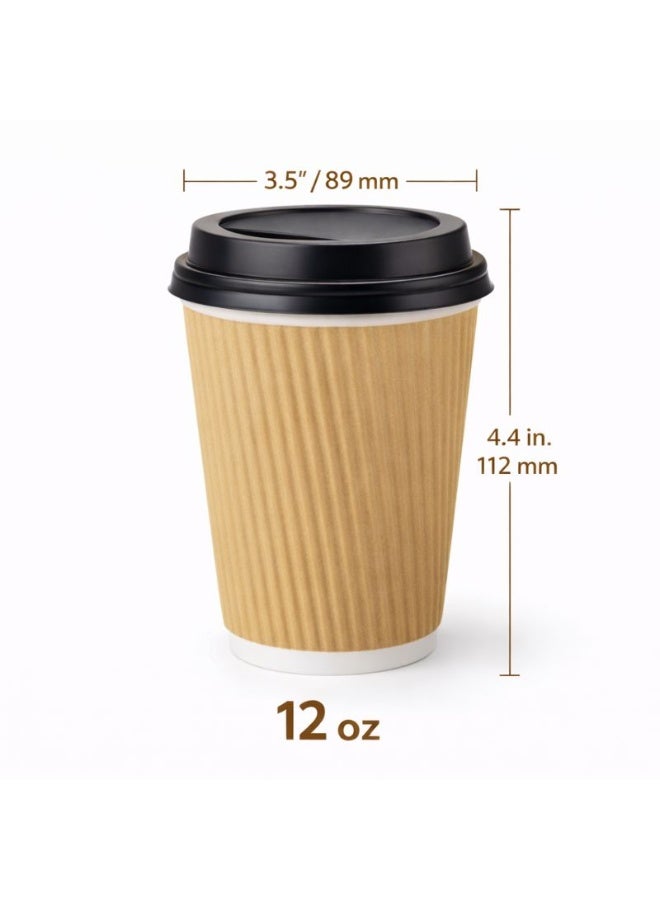 Jagravo Disposable Coffee Cups 12 oz with Lids – Pack of 25 Ripple Paper Cups for Hot & Cold Drinks | Eco-Friendly Takeaway Cups - Image 3