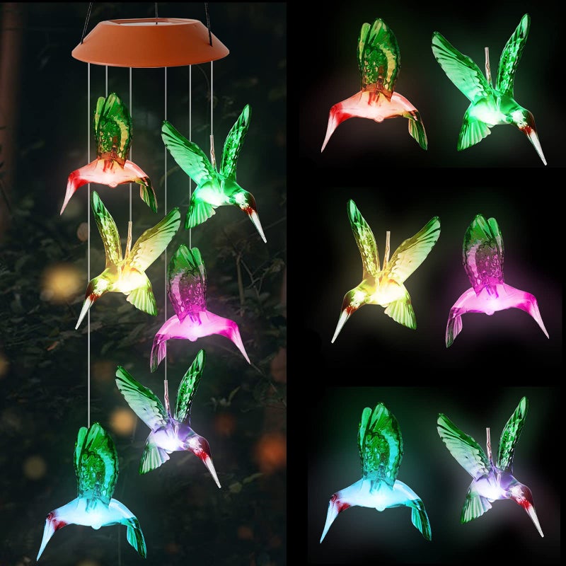 HiSolar Hummingbird Solar Wind Chimes Color Changing Outdoor LED Solar Chimes Light Birthday Gifts for Women Garden Gifts for Mom Grandma Mothers Day Memorial Wind Chimes Outdoor Decor - Image 1