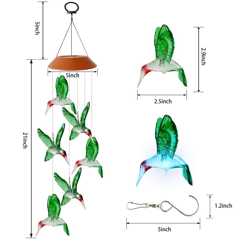 HiSolar Hummingbird Solar Wind Chimes Color Changing Outdoor LED Solar Chimes Light Birthday Gifts for Women Garden Gifts for Mom Grandma Mothers Day Memorial Wind Chimes Outdoor Decor - Image 4