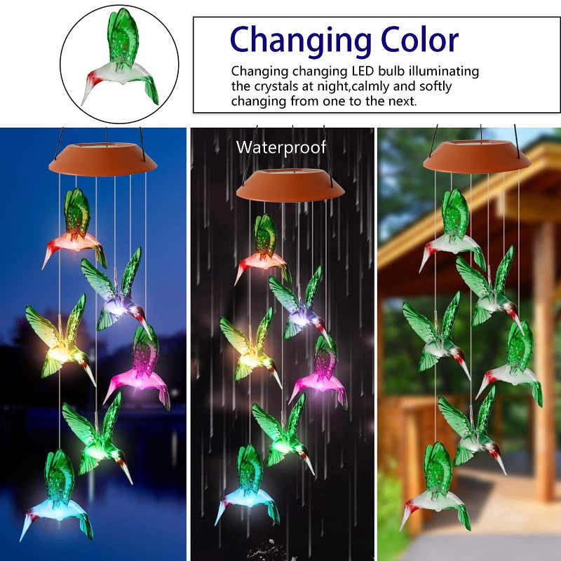HiSolar Hummingbird Solar Wind Chimes Color Changing Outdoor LED Solar Chimes Light Birthday Gifts for Women Garden Gifts for Mom Grandma Mothers Day Memorial Wind Chimes Outdoor Decor - Image 2