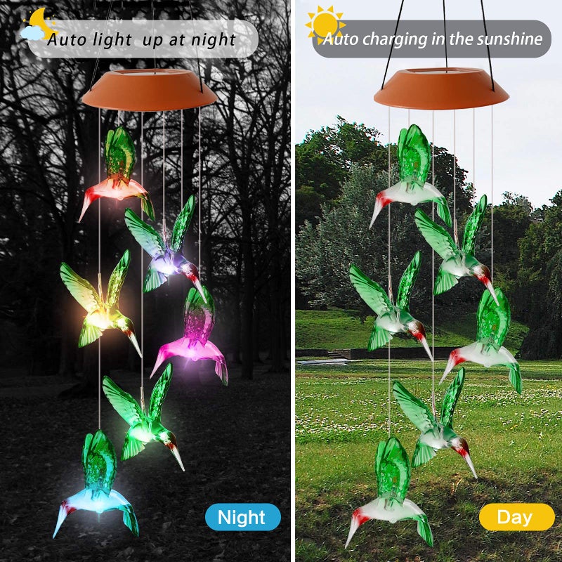 HiSolar Hummingbird Solar Wind Chimes Color Changing Outdoor LED Solar Chimes Light Birthday Gifts for Women Garden Gifts for Mom Grandma Mothers Day Memorial Wind Chimes Outdoor Decor - Image 3