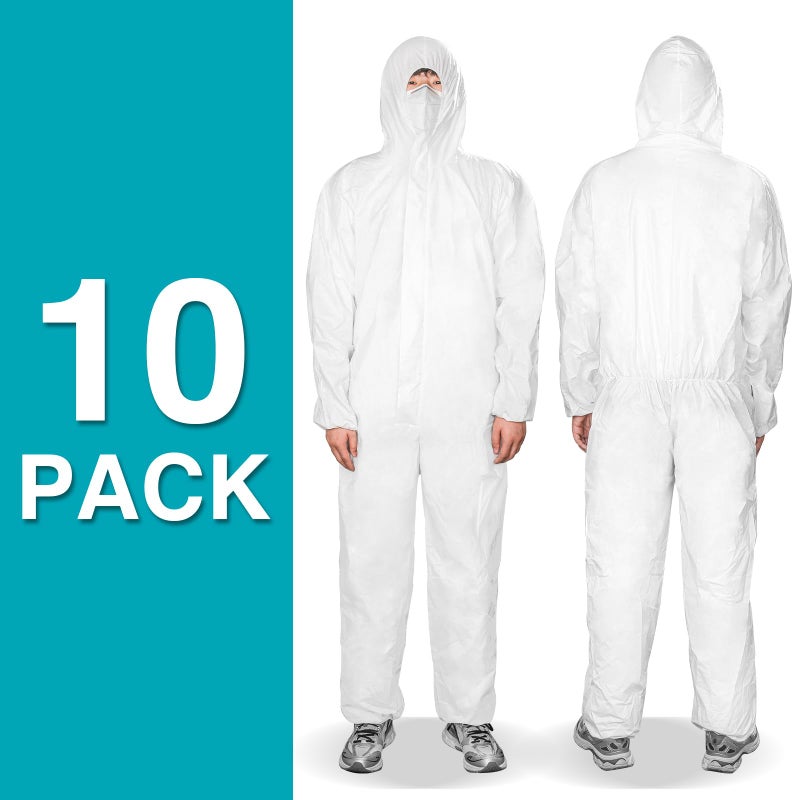 FURWEY Hazmat Suits 10 Pack Disposable Protective Coveralls, Heavy Duty Full Body Painters Suit for Men & Women with Elastic Wrists, Ankles and Hood, Available in 4 sizes-2X-Large - Image 2