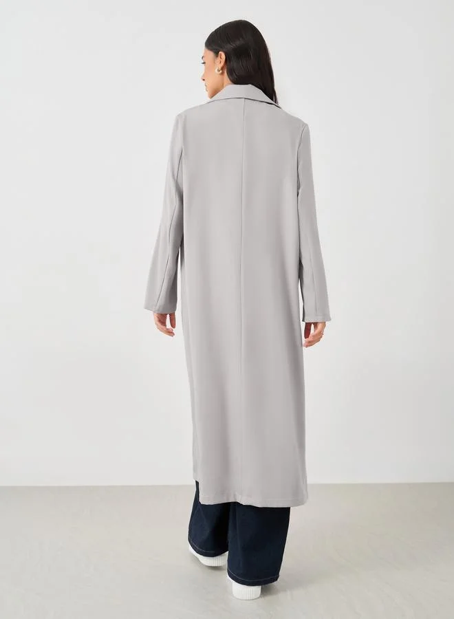 Styli Styli Woven Notch Lapel Midi Kimono with Buttons