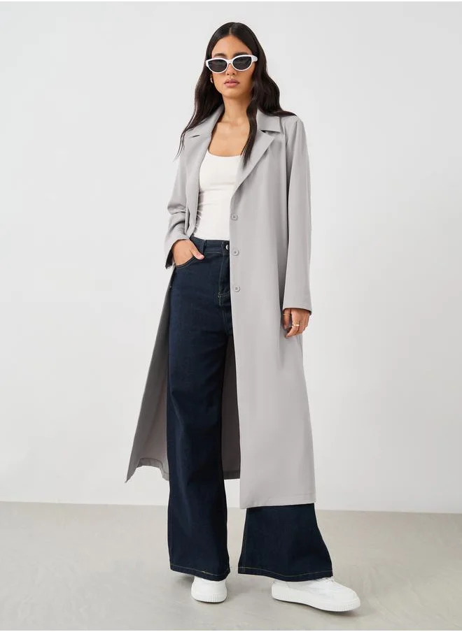 ستايلي Styli Woven Notch Lapel Midi Kimono with Buttons