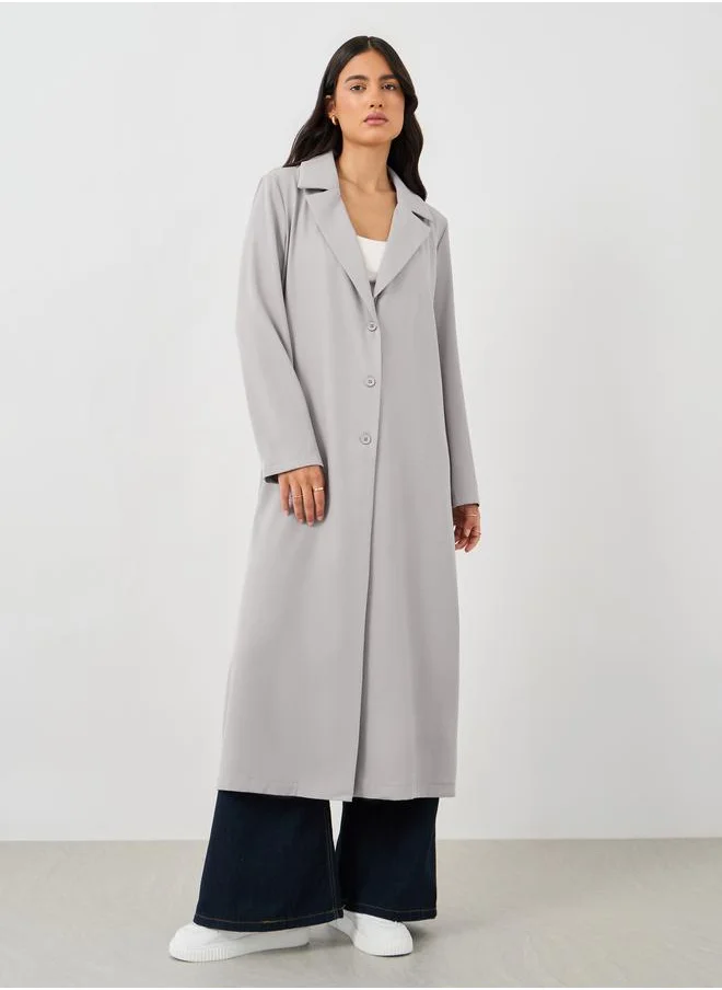 ستايلي Styli Woven Notch Lapel Midi Kimono with Buttons