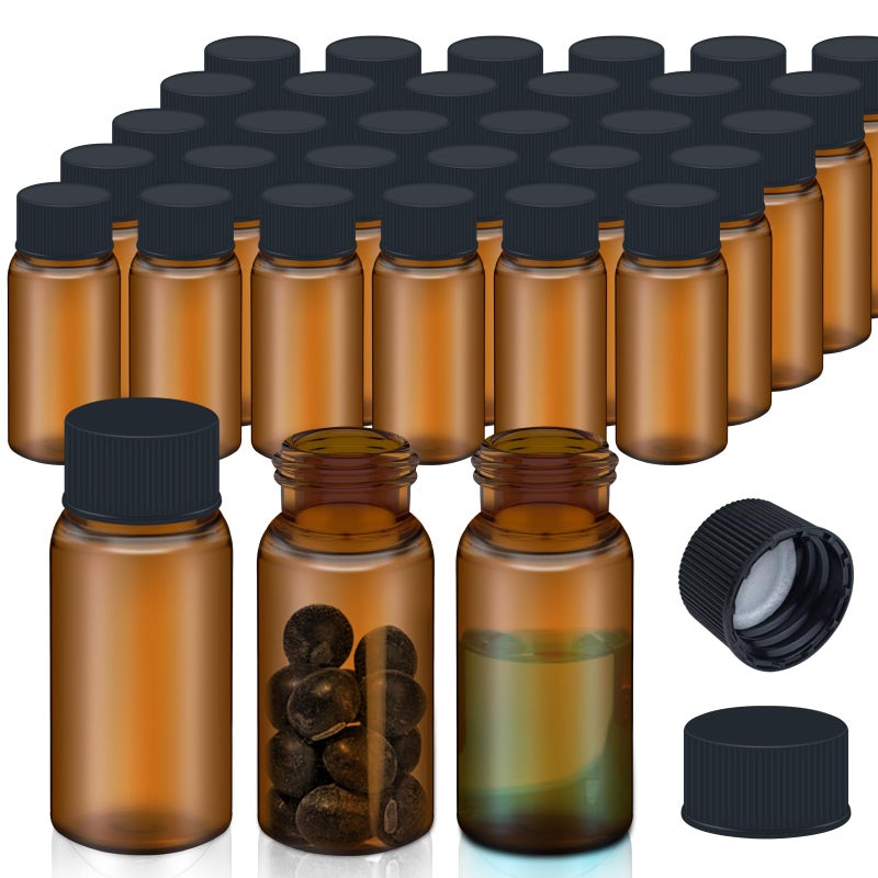 LVDALAB 100Pcs 01Oz3ml Brown Glass Vials with Screw Cap Glass Sample Vial with PE Stopper LeakProof Small Glass Bottles Jars Containers Essential Oil Bottles for Storage Liquid Pills and Lab Use - Image 2