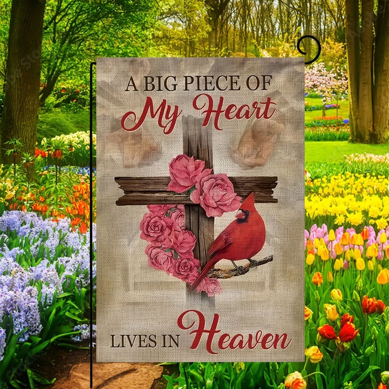 1pc Memorial Garden Flag For Commemorating Loved Ones Lives In Heaven 12x18 Inch Outdoor Yard Home Cemetery Decorations For Grave Funeral Sign - Image 1