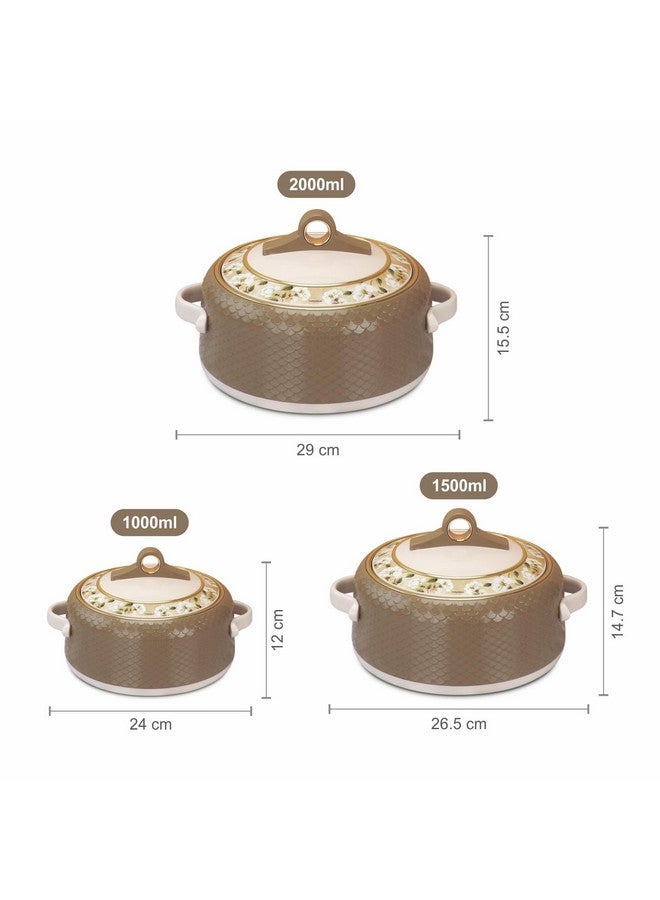 Nayasa Coral Insulated Inner Stainless Steel Casserole Set of 3 (1000ml, 1500ml, 2000ml) - Dark Brown - Image 3