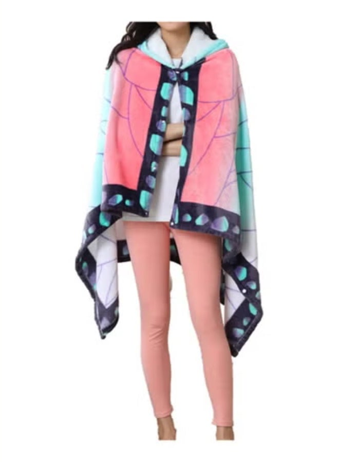Anime Demon Wearable Blanket Hoodie Blanket Tanjiro Cosplay Cape Shawl Wrap Nap Quilt 160*100 cm / 63*40 inches - Image 1