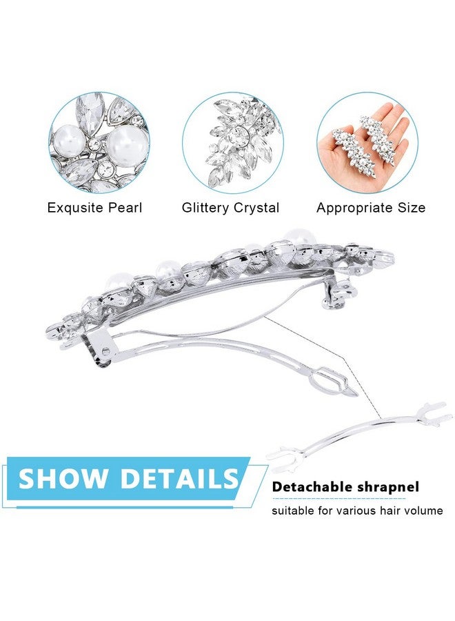 maycreate ® 2Pcs Rhinestone Hair Clips For Women Stylish Pearl Crystal Hair Pins Silver Bridal Bun Hair Accessories For Daily Party Wedding - Image 2