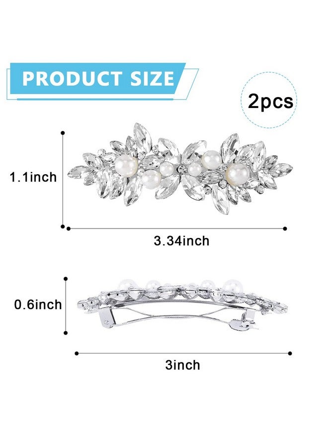 maycreate ® 2Pcs Rhinestone Hair Clips For Women Stylish Pearl Crystal Hair Pins Silver Bridal Bun Hair Accessories For Daily Party Wedding - Image 3