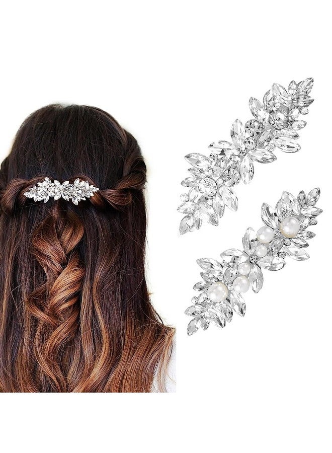 maycreate ® 2Pcs Rhinestone Hair Clips For Women Stylish Pearl Crystal Hair Pins Silver Bridal Bun Hair Accessories For Daily Party Wedding - Image 1
