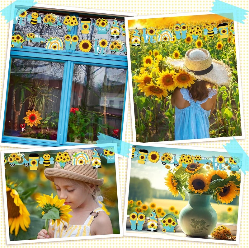 Chunful Sunflower Gnome Wooden Ornament Yellow Flower Gnome Hanging Wooden Pendant Summer Tree Ornaments with Rope for Sunflower Theme Birthday Party Favor Supplies (Bright Style, 24 Pcs) - Image 5