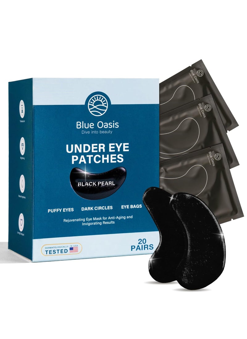 Blue Oasis - Blue Oasis Under Eye Patches for Puffy Eyes and Dark Circles  20 Pairs Brightening Black Pearl Hyaluronic Acid and Collagen Eye Care Gel Pads Relaxing Self Care and Home Spa Gifts for Women - Image 1