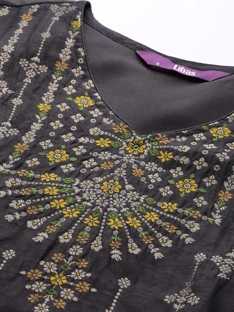 Libas Women's Silk Blend Kurta Sets (33340O_Charcoal - Image 5