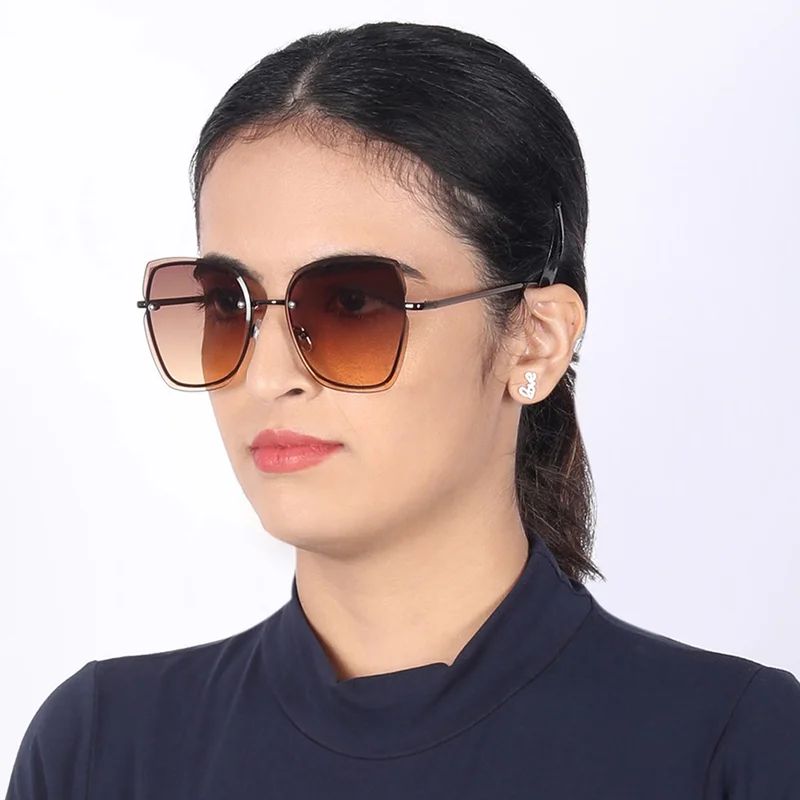 Woggles Latest & Stylish UV Protected Brown Cateye Rimless Sunglasses for Women
