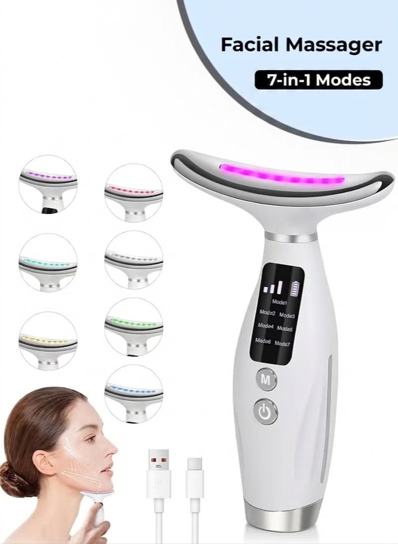 زيسكوير جهاز تدليك الوجه والرقبة بتقنية LED 7 في 1 - جهاز تجميل قابل لإعادة الشحن لمكافحة علامات تقدم السن، أداة لشد ورفع البشرة، علاج بالاهتزاز لمنطقة الفك والذقن والرقبة والعناية بالوجه - Image 1