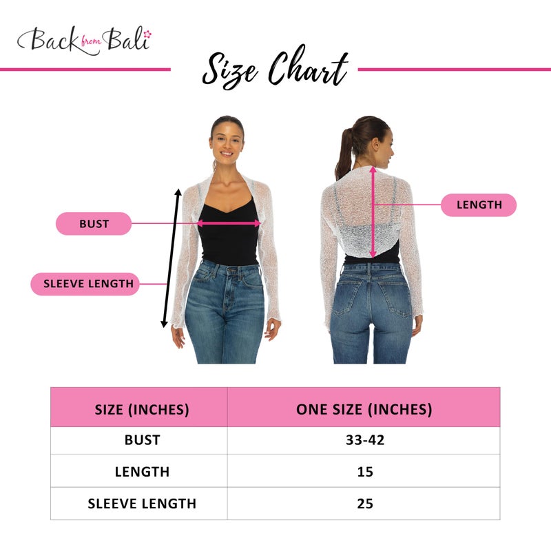 Back From Bali Womens Sheer Arm Cover Shrug Lightweight Cropped Mesh Knit Sleeves White - Image 3