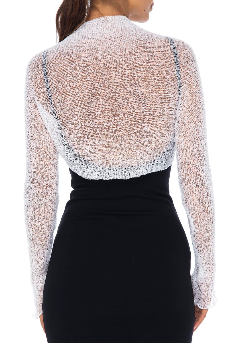 Back From Bali Womens Sheer Arm Cover Shrug Lightweight Cropped Mesh Knit Sleeves White - Image 2