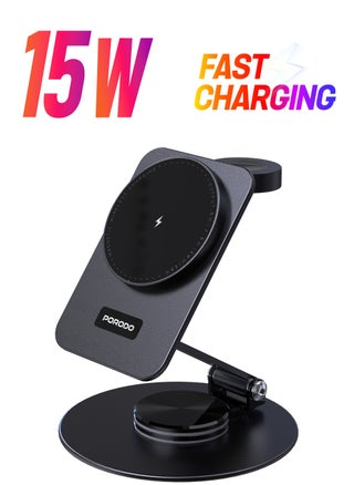 Wireless Charging Station with Rotating Stand 15W - Black