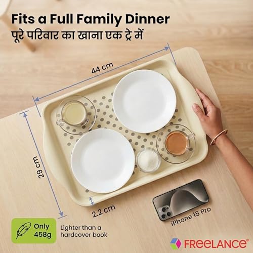 Freelance Anti Slip Serving Tray - 44 x 29 cm - Cream - Non-Slip Rubber Surface, Break-Resistant - Versatile Anti Skid PP Plastic Kitchen & Dining/Coffee Table Trays for Breakfast/Food/Tea - Image 2