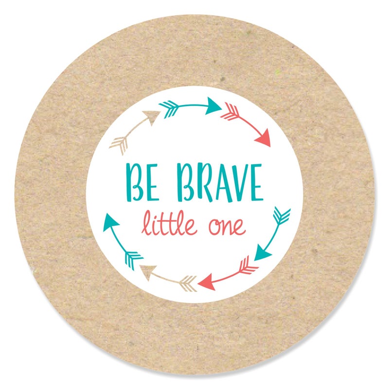 Be Brave Little One - Boho Tribal Baby Shower or Birthday Party Circle Sticker Labels - 24 Count