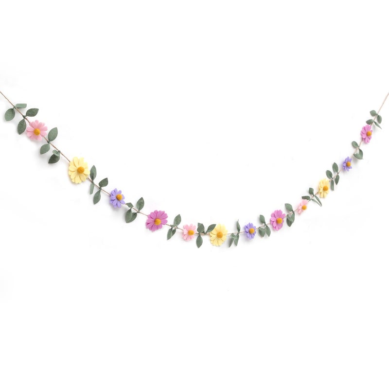 LINGANA Felt Colorful Daisy Banner - Spring Birthday Wedding Party Decorations,Colorful Flowers Green Leaves Chain Garland,Flower Leaf Party Photo Props,Bohemian Daisy Home Room Hanging Garland - Image 5