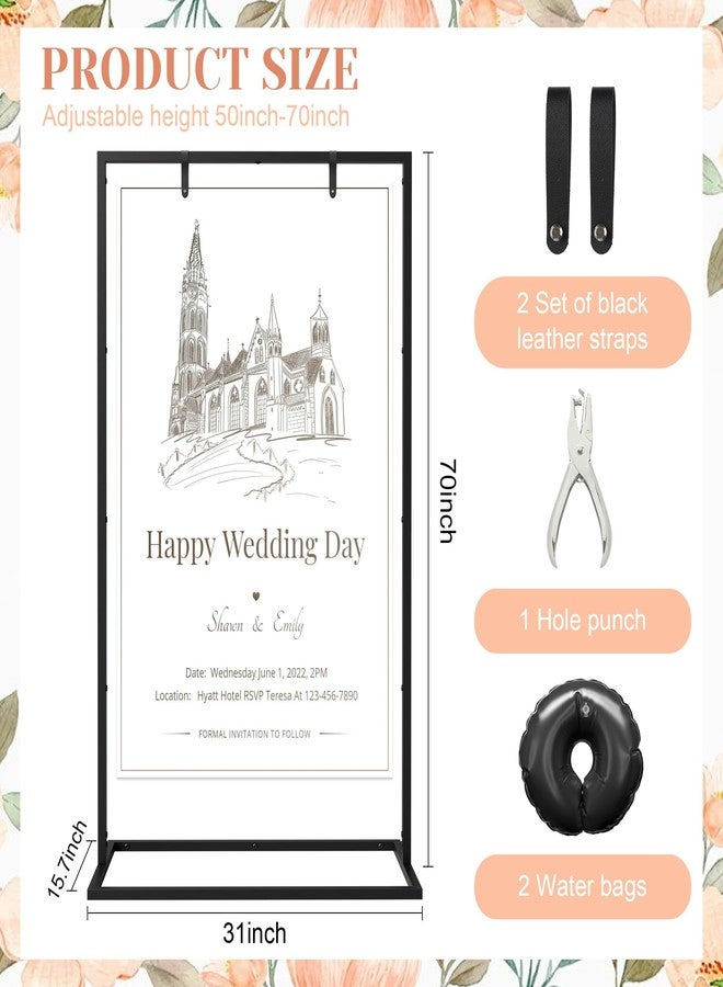 ZIFTY Welcome Sign Stand for Wedding, Height Adjustable Easel Holder with Leather Straps & Water Bags, 70"x30"x15" Anti-dumping Easel for Baby Shower Decoration Seating Chart Bridal Shower Event Decor - Image 2