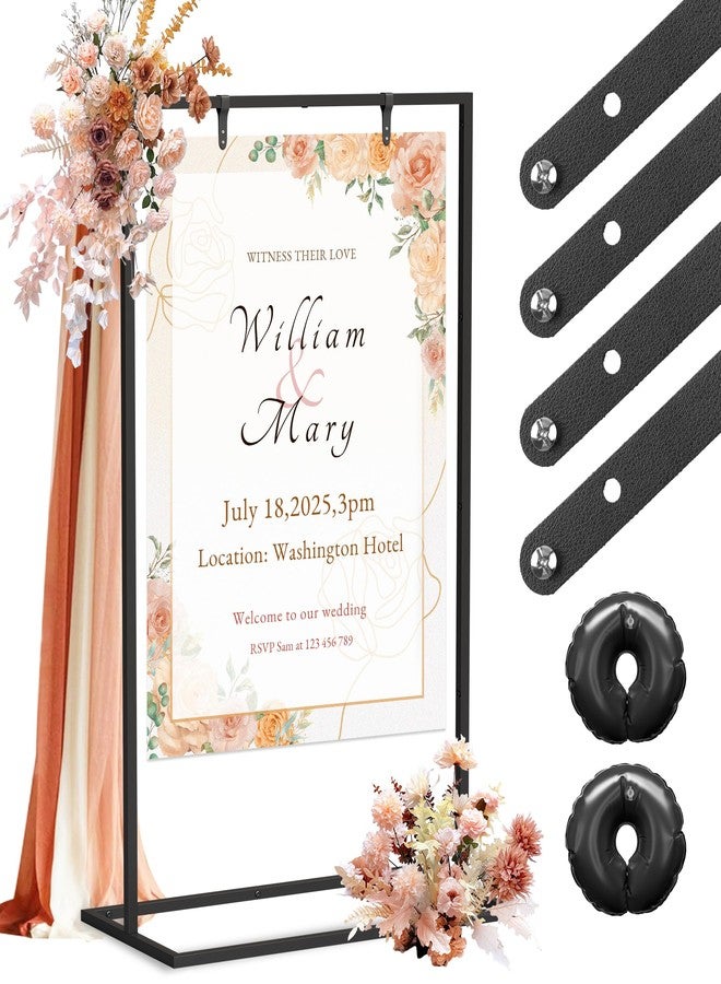 ZIFTY Welcome Sign Stand for Wedding, Height Adjustable Easel Holder with Leather Straps & Water Bags, 70"x30"x15" Anti-dumping Easel for Baby Shower Decoration Seating Chart Bridal Shower Event Decor - Image 1