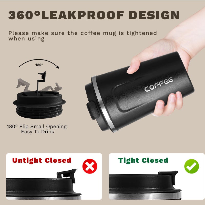 SPLMIFA Travel coffee mugs leak-proof, reusable coffee cups with lids, stainless steel vacuum insulated coffee tumblers, thermal insulation cups for men & women keep drinks hot & cold(2nd-Black, 12OZ) - Image 5