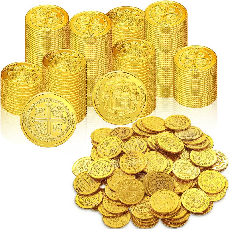 Charniol 200 Pcs Fake Pirate Gold Coins Plastic Treasure Coins for Gasparilla Pirate Festival Halloween Party Favors Decorations Treasure Game - Image 1