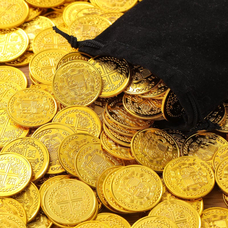 Charniol 200 Pcs Fake Pirate Gold Coins Plastic Treasure Coins for Gasparilla Pirate Festival Halloween Party Favors Decorations Treasure Game - Image 4