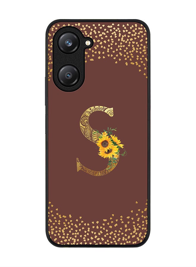 Stylizedd Rugged Black edge case for Vivo Y28s 5G / Vivo Y18 4G /Vivo Y03 4G Case Cover- Custom Monogram Initial Letter Floral Pattern Alphabet - S (Brown) - Image 1