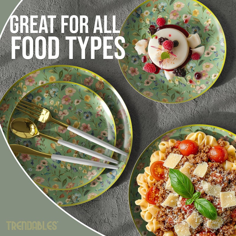 Trendables Heavy Duty Paper Plates Set For 32 Guests - 32 Each Of 8-inch And 10-inch Disposable Plates For Party - Fancy 64 Piece Dinnerware Set For All Occasions | Floral Design, Bouyant - Image 4