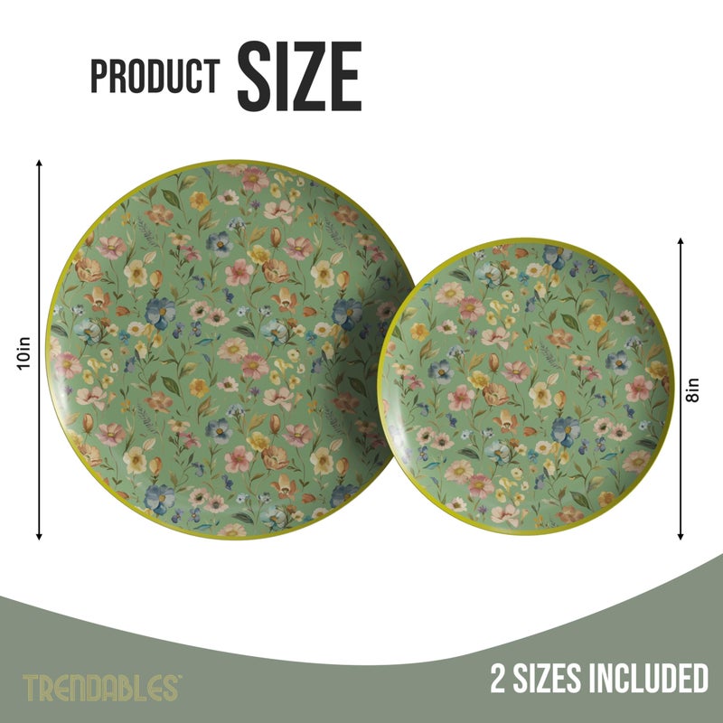Trendables Heavy Duty Paper Plates Set For 32 Guests - 32 Each Of 8-inch And 10-inch Disposable Plates For Party - Fancy 64 Piece Dinnerware Set For All Occasions | Floral Design, Bouyant - Image 2