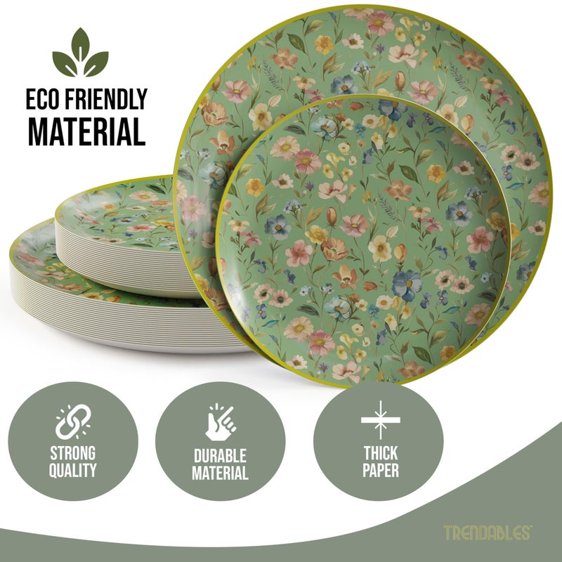 Trendables Heavy Duty Paper Plates Set For 32 Guests - 32 Each Of 8-inch And 10-inch Disposable Plates For Party - Fancy 64 Piece Dinnerware Set For All Occasions | Floral Design, Bouyant - Image 3