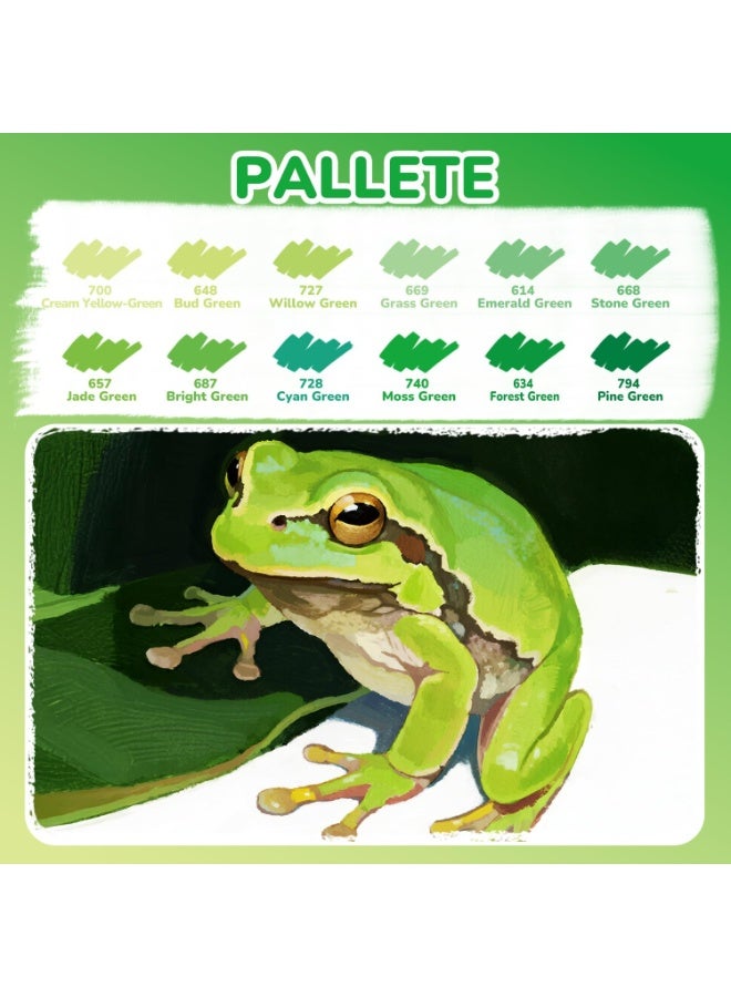 Guangna 12 Green Dual Tip Acrylic Paint Markers, Brush Tip & Chisel Tip Acrylic Paint Pens for Pumpkin Paint, Rock, Wood, Glass, Paper, Coloring Book, Ceramic, Canvas, Water-Based Ink - Image 5