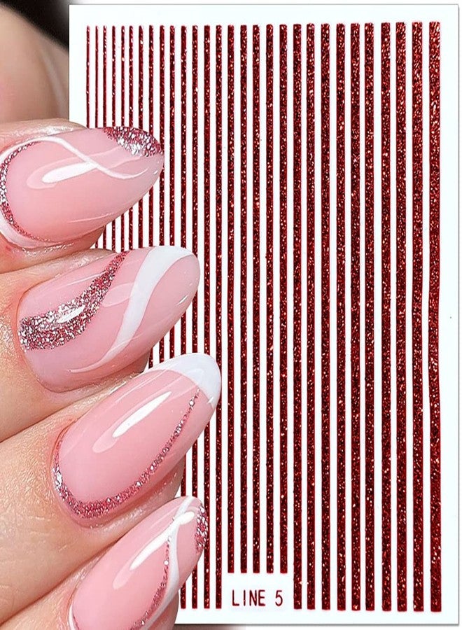 JALIYA 3D Glitter Lines Nail Stickers Holographic Nail Art Stickers Metal Stripe Nail Decals Self Adhesive Geometric Strip Line Nails Stickers Women DIY Nail Supplies,6 Colors/Set - Image 5
