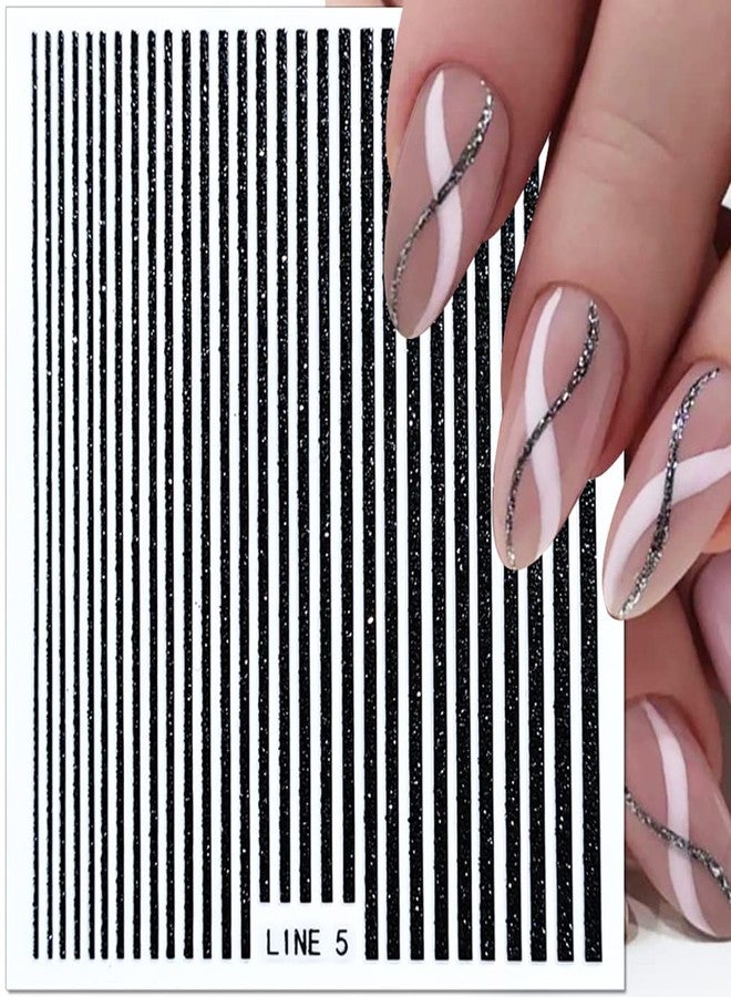JALIYA 3D Glitter Lines Nail Stickers Holographic Nail Art Stickers Metal Stripe Nail Decals Self Adhesive Geometric Strip Line Nails Stickers Women DIY Nail Supplies,6 Colors/Set - Image 4