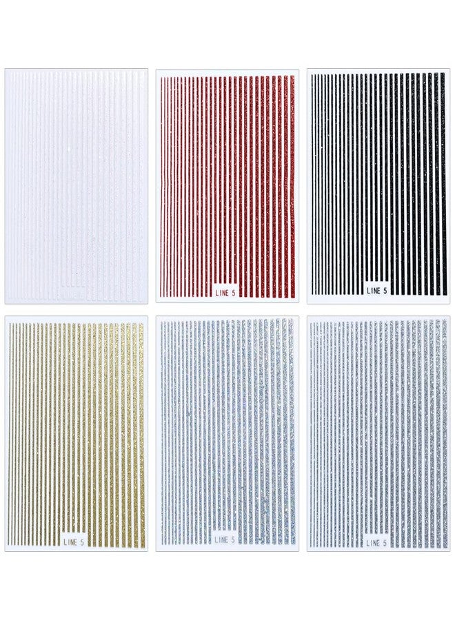 JALIYA 3D Glitter Lines Nail Stickers Holographic Nail Art Stickers Metal Stripe Nail Decals Self Adhesive Geometric Strip Line Nails Stickers Women DIY Nail Supplies,6 Colors/Set - Image 2