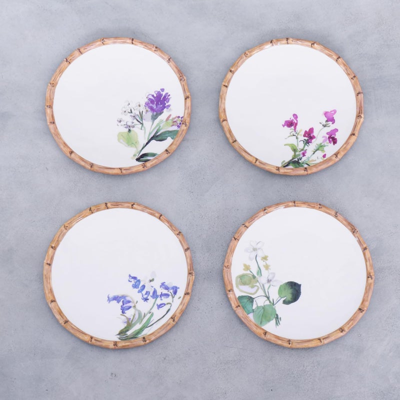 Beatriz Ball VIDA Bamboo Floral Salad Plates Set of 4 White and Multi - Image 2