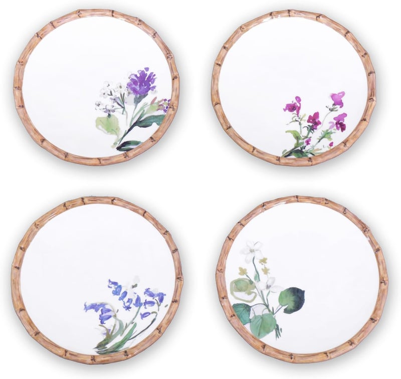 Beatriz Ball VIDA Bamboo Floral Salad Plates Set of 4 White and Multi - Image 1