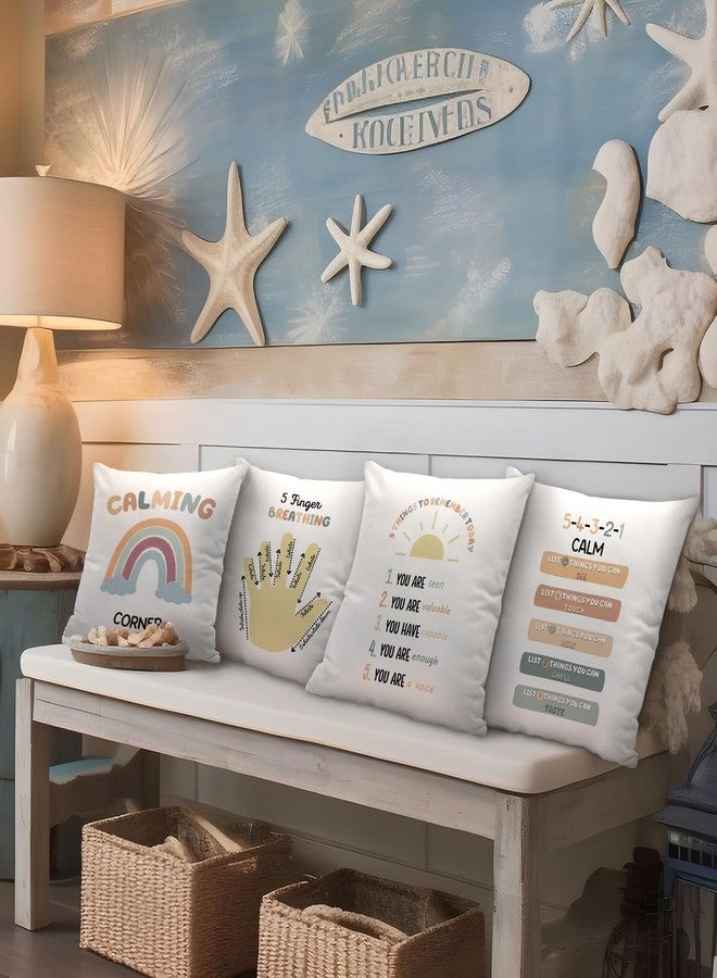 Nvotell Calming Corner Decorative Pillow Covers Set of 4 - Boho Throw Pillow Covers 18x18, Rainbow Calm Down Corner Supplies, Classroom Must Haves, Cozy Reading Corner Pillowcase - Image 2