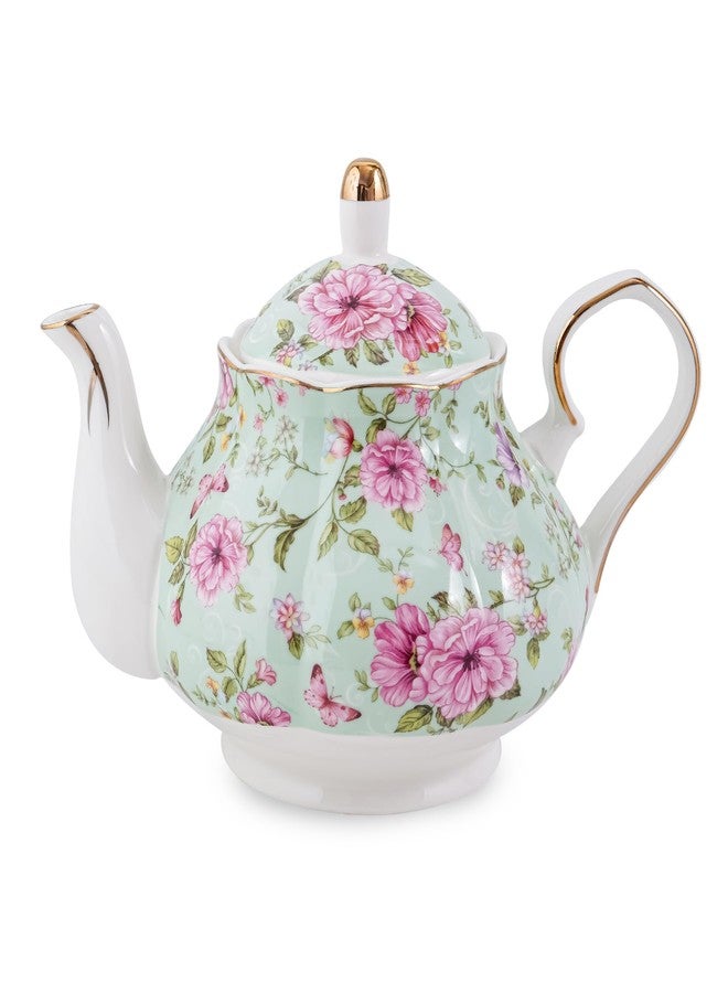 Agyiuns Flower Ceramic Teapot,22oz Porcelain Tea pot for Tea Coffee Milk for Office Home Men Women as Gift (Green) - Image 1