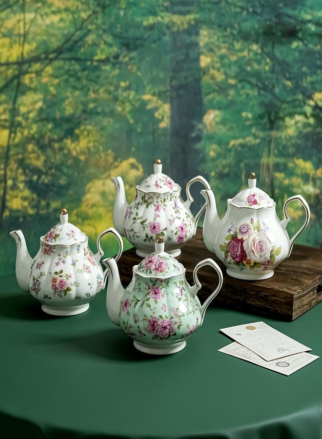 Agyiuns Flower Ceramic Teapot,22oz Porcelain Tea pot for Tea Coffee Milk for Office Home Men Women as Gift (Green) - Image 5