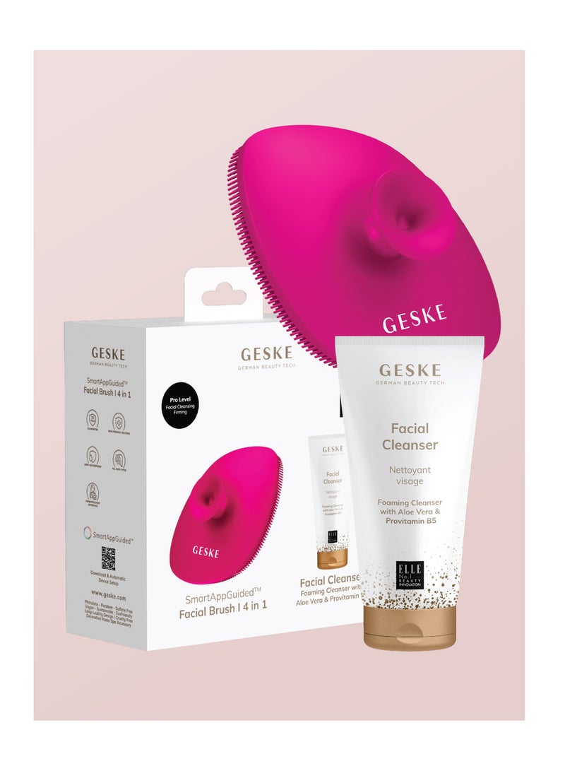 GESKE Geske Foaming Cleanser Lotion,Aloe Vera & Provitamin B5, Deep Cleanse, Exfoliate & Nourish + Sonic Facial Brush 4 in 1 Complete Skincare Set for Radiant, Healthy Skin (Combo Pack)- Magenta - Image 3