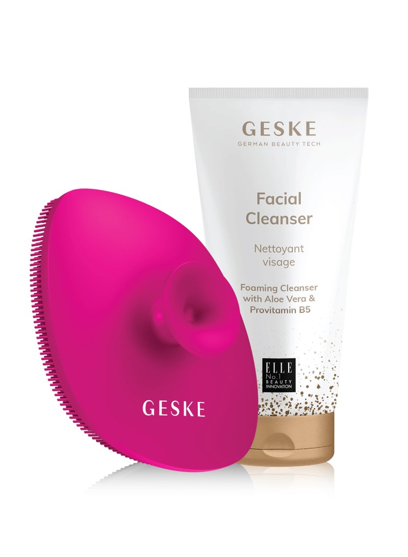 GESKE Geske Foaming Cleanser Lotion,Aloe Vera & Provitamin B5, Deep Cleanse, Exfoliate & Nourish + Sonic Facial Brush 4 in 1 Complete Skincare Set for Radiant, Healthy Skin (Combo Pack)- Magenta - Image 4