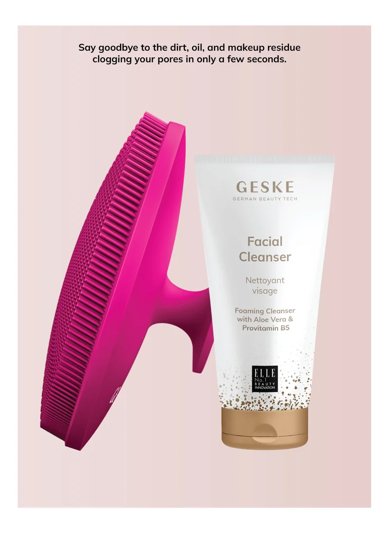 GESKE Geske Foaming Cleanser Lotion,Aloe Vera & Provitamin B5, Deep Cleanse, Exfoliate & Nourish + Sonic Facial Brush 4 in 1 Complete Skincare Set for Radiant, Healthy Skin (Combo Pack)- Magenta