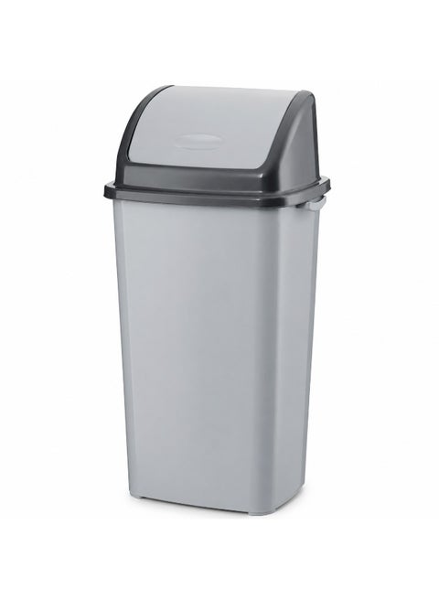 Planet Swing Lid Trash Bin 70 Liters Heavy-Duty Plastic Push-Operated Removable Top Side Handles Kitchen Office Shop 35 × 25 × 70 cm (Grey)